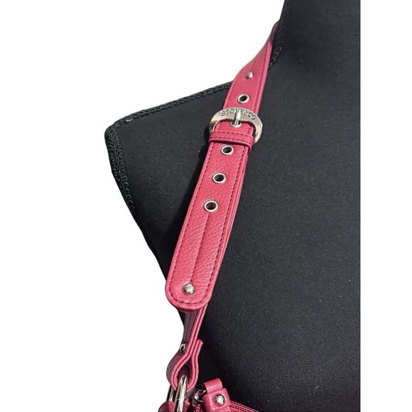 Stone & Co Red Genuine Leather Shoulder Bag Handbag Buckled Adjustable Strap - Picture 3 of 12